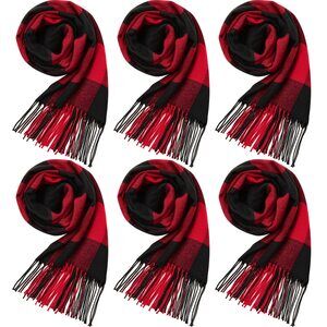 6 Pcs Blanket Scarf Warm Soft Winter Scarves For Women Men Classic Black 9718